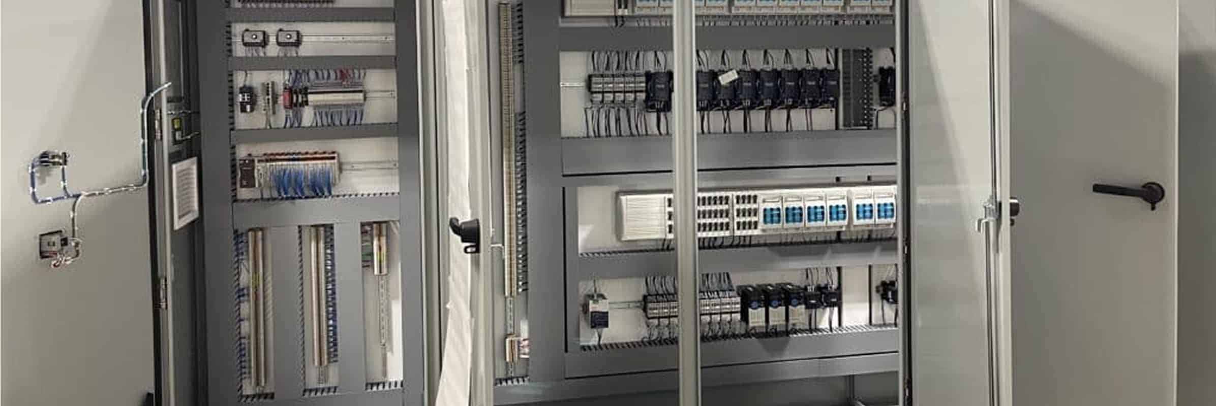 Open NEMA enclosure with wired control panel components